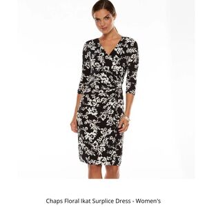 Chaps Black and White Long Sleeve Floral Dress